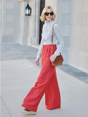 Ann Taylor Coral Wide-Leg High-Rise Pants